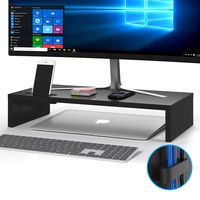 1home Wood Monitor Stand Arm Riser Desk Storage Organizer, Speaker TV Laptop Printer Stand with Cellphone Holder and Cable Management, 21.3 inch Black