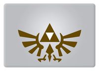 The Legend of Zelda Triforce Logo V2 for Macbook laptop die-cut vinyl decal sticker (Gold, Macbook with Glowing Apple)