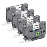 Mata1 Label Tape Refills (Black Print on White, 12mm x 8m, 4 Pack), Compatible with Brother P-Touch Label Makers, TZE Laminated Tape Replacement Cartridges, Self-Adhesive Tape, Labels, Labeling Tape