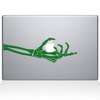 The Decal Guru Skeleton Hand Grabs MacBook Decal Vinyl Sticker - 13" MacBook Pro (2015 & Older) - Green (0221-MAC-13P-LG)