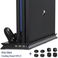 ADVcer PS4 Pro Vertical Stand with Dual Cooling Fan, Dual Controller Charging Station and 3 Extra USB Port for Playstation 4 Game Console, PS4 DualShock 4 Gamepad + 8 Controller Thumb Grip Cover Caps