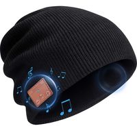 Beanie Hat Bluetooth Headphones, Wireless V 5.0 Knit Music Beanie Unisex, Bluetooth Cap Built-in HD Stereo Speakers, Valentine's Day Winter Gifts for Outdoor Sports, Men Women (Black)