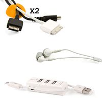 Help Organize Your Workspace Area with Acer Aspire S 3.5mm Jack White Heaphones + Compact Retractable Cord Mini Mouse White USB 2.0 3 Port HUB + x2 Golden Yellow Cable Organizers!