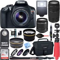 Canon T6 EOS Rebel DSLR Camera w/ EF-S 18-55mm IS II & 75-300mm III Lens Kit + Accessory Bundle 64GB SDXC Memory + SLR Photo Bag + Wide Angle Lens + 2x Telephoto Lens + Flash + Remote + Tripod & More