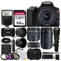 Canon EOS Rebel SL3 Digital SLR Camera + EF-S 18-55mm is STM & EF 55-250mm Lens + 500mm Long Lens + 58mm Wide Angle & 2X Telephoto Lens + 64GB Memory Card + Filter Kit + Wired Remote + DC59 Case