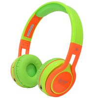 Contixo KB2600 Kids Over The Ear Foldable Bluetooth Headphones Kids Safe 85dB with Volume Limiter, Built-in Microphone, Micro SD Card Slot, FM Stereo Radio, Phone Controls (Green + Orange)