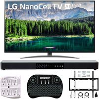 LG 75SM8670PUA 75" 4K HDR Smart LED IPS TV w/AI ThinQ 2019 Model with Home Theater 31" Soundbar, Wireless Backlit Keyboard, Flat Wall Mount Kit & SurgePro 6-Outlet Surge Adapter
