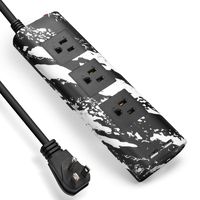 Desktop Power Strip with USB - JACKYLED 10ft Flat Plug Surge Protector 3 Outlets Portable Electrical Power Outlet Extender Fire-Retardant USB Charging Station for Travel Home Office - Black Marble
