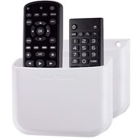 TotalMount Hole-Free Remote Holders - Eliminate Need to Drill Holes in Your Wall (for 2 or 3 Remotes - White - Quantity 2)