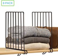Xabitat Vertical Closet Wood Shelf Dividers 2.0 - New and Improved Clothing Organizer with Easy Clamping - Powder Coated Steel Wire Metal Wardrobe Separators - Set of 8 - Black
