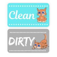 Dishwasher Magnet Clean Dirty Sign - Strongest Magnet Double Sided Flip - With Bonus Metal Magnetic Plate - Universal Kitchen Dish Washer Reversible Indicator (Aqua Cat)