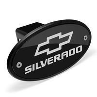 Jewelry For Cars for Chevrolet Logo Silverado Black Aluminum Plate Insert on ABS Plastic 2 inch Tow Hitch Cover
