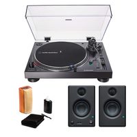 Audio-Technica AT-LP120X-USB USB Turntable Black with Presonus Eris 3.5 Monitors (Pair) and Knox Vinyl Record Cleaning Kit