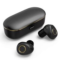 Lykoug True Wireless Earbuds, Bluetooth 5.0 Headphones, TWS Earphones (Extra Bass, Water-resistant, Built-in Mic, Universal Phone Control, Black-Gold)