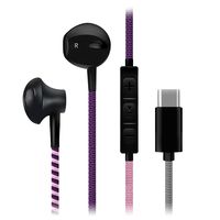 Balance Tech Handmade Rope Type C Headphone with Microphone, USB C Earbuds with Mic, USB Type-C Earphones Volume Control (Pink-Grey)