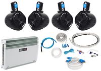 (4) Rockville RWB65B 6.5" 250w Marine Wakeboards+MB Quart 4-Ch Amplifier+Amp Kit