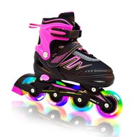 Hiboy Adjustable Inline Skates with All Light up Wheels, Outdoor & Indoor Illuminating Roller Skates for Boys, Girls, Beginners (Pink, Small-12J-2) ...