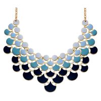 JANE STONE 2017 Fashion Bib Collar Necklace Multicolor Enamel Gold Statement Jewelry for Women(Fn0968-Ombre Niagara)