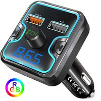 Bluetooth FM Transmitter for Car, Wireless FM Transmitter Radio Receiver Adapter Car Kit, with Dual USB & Type-C Charging Port, Music Player Support USB Drive & TF Card