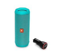 JBL Flip 4 Portable Bluetooth Wireless Speaker Bundle with Anker PowerDrive 2 2-Port USB Car Charger - Teal