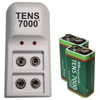 TENS 7000 Official Rechargeable 9v Batteries Kit - Includes NiMh/NiCd Charger and 2 Rechargable 9 Volt Batteries - TENS Unit Battery Pack