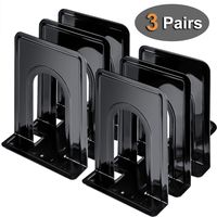 MaxGear Bookends, Universal Economy Metal Book Ends for Shelves, Non-skid Bookend, Heavy Duty Metal Book End, Book Stopper for Books/Movies/CDs/Video Games, 6.5 x 5 x 5.75 in, Black (3 Pairs/6 Pieces)