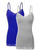 RT1004 Pack Ladies Adjustable Spaghetti Strap Lace Tunic Camisole 2Pack-HE.Gry/Royal L