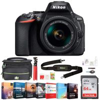 Nikon 1576 D5600 24.2MP DX-Format DSLR Camera with AF-P 18-55mm f/3.5-5.6G VR Lens Bundle with 64GB Memory Card, Professional Editing Suite, Deco Gear Camera Bag (Medium) with Accessories (9 Items)