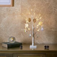 EAMBRITE 2FT 24LT White Birch Twig Tree Warm White Light Tabletop Gift Cards Tree Decorative Home Easter Wedding Party