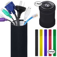 Cable Management Sleeves with 50 Cable Ties, FineGood 118 inch Flexible Organizer Reversible Black and White for PC Computer TV Office Decoration