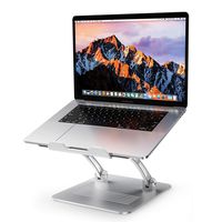 Laptop Stand, OMOTON Height Adjustable Aluminum Laptop Holder with Cooling Function and Laptop Stand Clamp for USB-C Hub, Compatible with All Computers and Laptops of 11-17.3", Silver