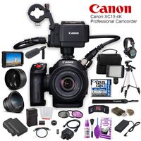 Canon XC15 4K Professional Camcorder (1456C002) W/ 64GB Memory Card, Bag, Extra Battery and Charger, Tripod, Led Light, Sony Headphones, Mic, and External Monitor
