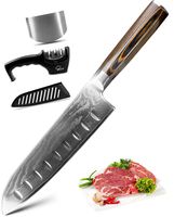 MYVIT Chef Knife Kitchen Knife 7 inch Chefs Damascus Santoku Knife Japanese Cooking Sushi Professional for Vegetable Meat Chopping [Knife Sharpener Finger Guard Knife Sheath]