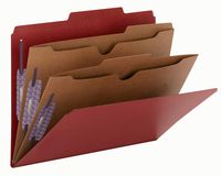 Smead Pressboard Classification File Folder with SafeSHIELD Fasteners, 2 Pocket Dividers, 2" Expansion, Letter Size, Bright Red, 10 per Box (14082)