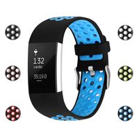 iGK Silicone Replacement Bands Compatible for Fitbit Charge 2, Adjustable Breathable Sport Strap Smartwatch Fitness Wristband with Air Holes Blue Small