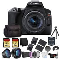 Canon EOS Rebel SL3 DSLR Camera with 18-55mm Lens (Black) Bundle with 2x64GB Memory Card + Battery for CanonLPE17 + LCD Screen Protectors +Wide Angle Lens + 2X Telephoto Lens +Tripod and More