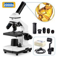 200X-2000X Microscopes for Kids Students Adults, with Microscope Slides Set, Phone Adapter, Powerful Biological Microscopes for School Laboratory Home Science Education