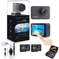 AKASO V50 Pro Native 4K/30fps 20MP WiFi Action Waterproof Underwater Camera with Touch Screen Bundle with 2X 8GB Micro SD Memory Cards + Hard Shell Carrying Case + More