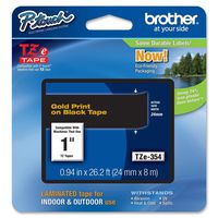 Brother Genuine P-Touch TZE-354 Tape, 1" (24 mm) Standard Laminated P-Touch Tape, Gold on Black, Laminated for Indoor or Outdoor Use, Water-Resistant, 26.2 ft (8 m), Single-Pack