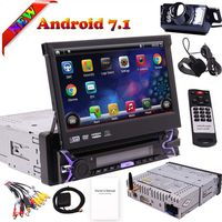 Single 1 Din Android 7.1 Quad Core Car Radio Stereo 7 inch Capacitive Touch Screen High Definition 1024x600 GPS Navigation in Dash Bluetooth USB SD DVD CD Player with Camera External MIC