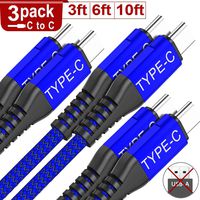USB C to USB C Cable [3Pack 10ft+6.6ft+3.3ft] 3.0A,AviBrex USB Type C Fast Charger Cable Nylon Braided Charging Cord for Samsung Galaxy Note 10, Google Pixel 2/3/3a XL, MacBook, iPad pro 2018 (Blue)
