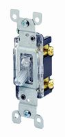 Leviton 1461-LHC 15 Amp, 120 Volt, Toggle Lighted Handle, Illuminated Off Single-Pole AC Quiet Switch, Residential Grade, Grounding, Clear