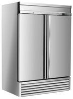 Chef's Exclusive CE300 Commercial Two 2 Solid Door Upright Reach in Sub Zero Frost Free Freezer 49 Cubic Feet Capacity 6 Adjustable Shelves Digital Controller Casters and Locks, 54 Inch Wide, Silver