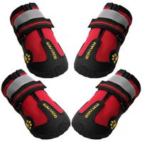QUMY Dog Boots Waterproof Shoes for Large Dogs with Reflective Velcro Rugged Anti-Slip Sole Black 4PCS (Size 5: 2.7"x2.2"(LW), Red)