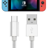 Nintendo Switch Charger Cable 6ft - by TalkWorks | Braided Reinforced USB C Charging Cable (USB Type C Charger), Silver