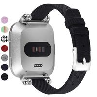 MEFEO Compatible with Fitbit Versa Bands, Woven Fabric Slim Band Narrow Stylish Wristband Replacement Strap for Fitbit Versa/Versa 2/Versa Lite Edition Women (Large, Black)