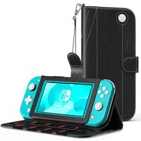 MoKo Case for Nintendo Switch Lite, PU Leather Anti-Scratch Cover Shell with Inside Pocket, Built-in 8 Game Card Slots, Dust-Proof Protective Case for Nintendo Switch Lite 2019 - Black
