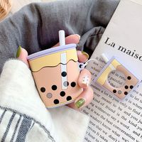 UR Sunshine AirPods Case, Super Cute Creative Drink Mlik Tea Cup Shape Soft Silicone Case Cover Protective Skin for AirPods+Ring Lanyard-Purple