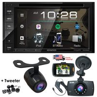 Package Deal Kenwood DDX26BT 6.2" in-Dash DVD Bluetooth Double-DIN Sirius-XM-Ready Car Audio Receiver + 1080 HD Dash Cam G-Sensor Video Recorder & HD Rear Cam w/Extra