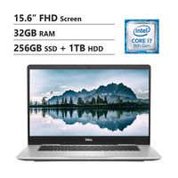 Dell Inspiron 7000 Laptop, 15.6" FHD LED Display, Intel I7-8550U, 32GB Ram, 256GB M.2 SSD + 1TB HDD, NVIDIA GeForce 940MX, Wireless-Ac, Backlit Keyboard, Waves MaxxAudio Pro, Win10 Home, Silver